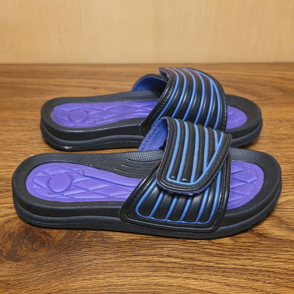 Athletech Kids Size 11/12 Purple Black Adjustable Slide Sandals Used Good*